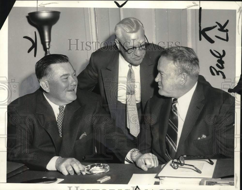 1957 Press Photo Baseball executives Will Harridge, Tom Yawkey, Joe Cronin meet- Historic Images