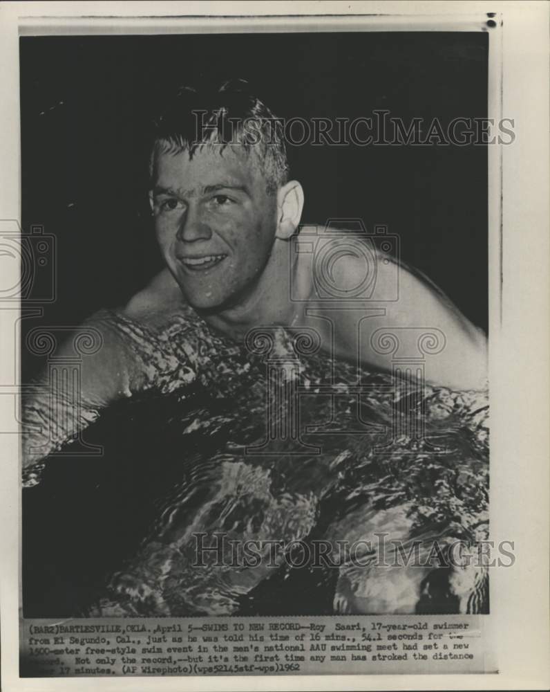 1962 Press Photo Swimmer Roy Saari, Men&#39;s National AAU, Bartlesville, Oklahoma- Historic Images