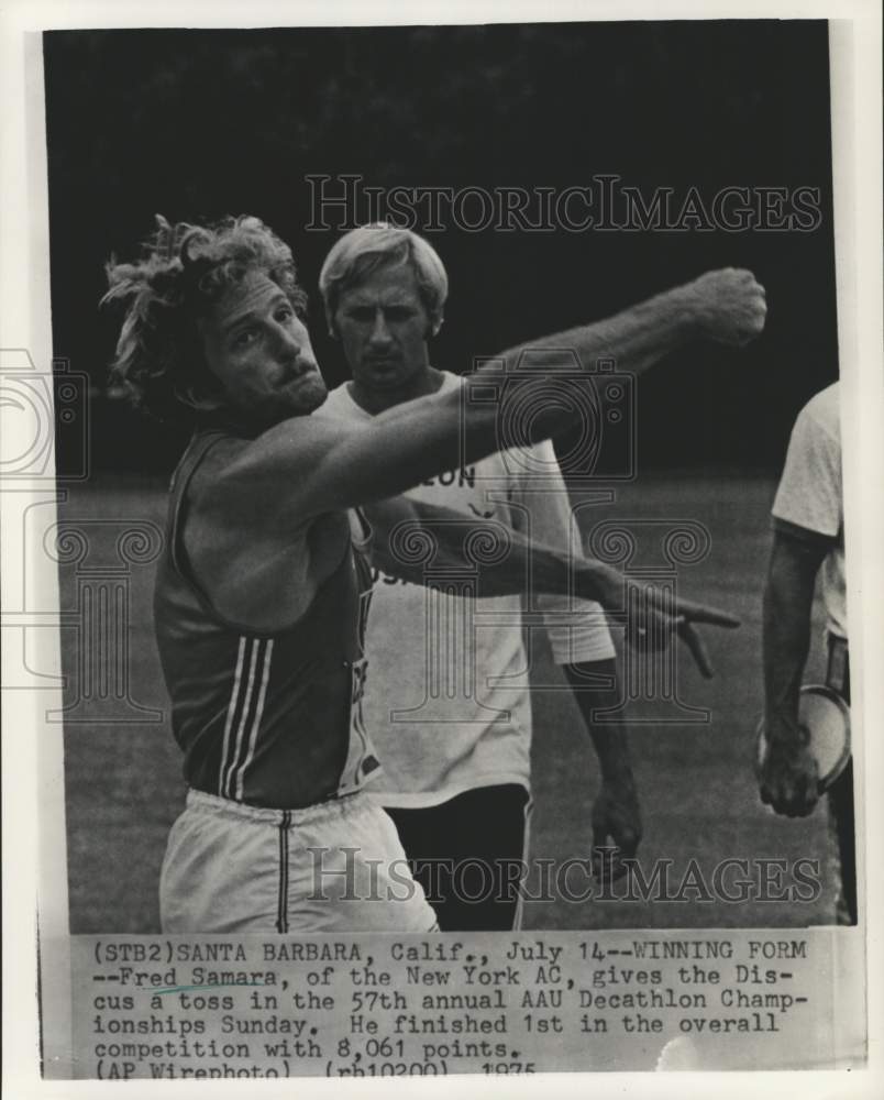 1975 Press Photo Fred Samara gives Discus toss, Santa Barbara, California- Historic Images
