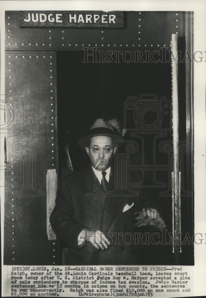 1953 Press Photo Fred Saigh smoking his cigarette, St. Louis - pis01460- Historic Images