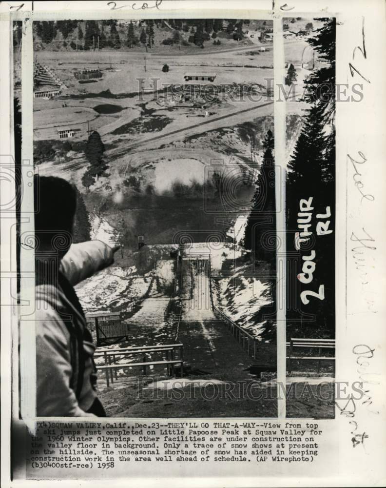 1958 Press Photo Squaw Valley Ski Jumps on Little Papoose Peak, California- Historic Images
