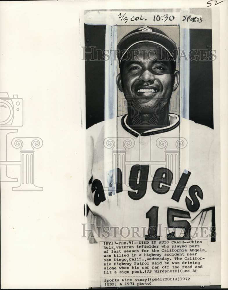 1972 Press Photo California Angels baseball player Chico Ruiz, San Diego- Historic Images