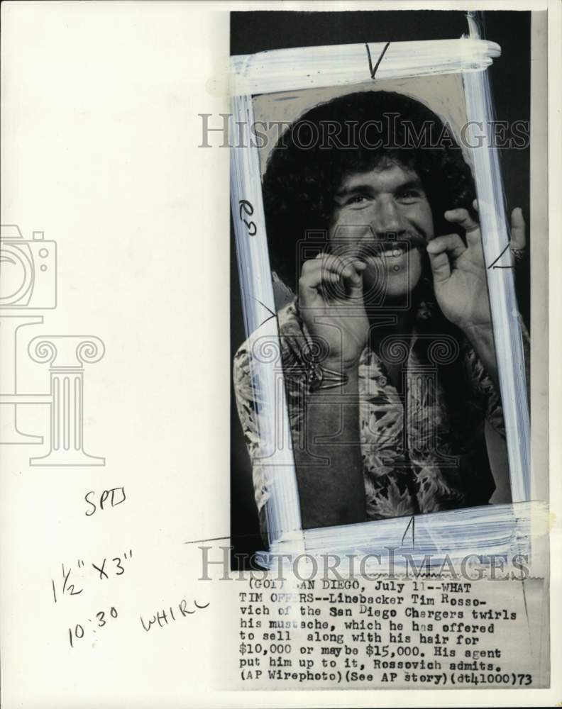 1973 Press Photo Chargers' Linebacker Tim Rossovich, football, San Diego, CA- Historic Images