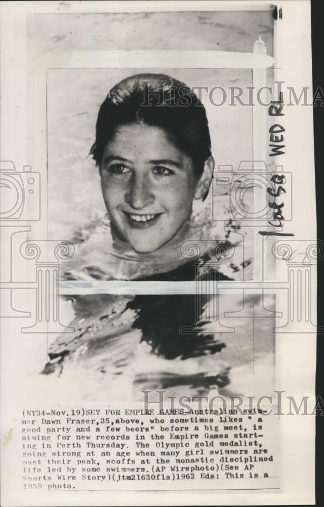 1959 Press Photo Olympic swimmer Dawn Fraser - pis01617- Historic Images