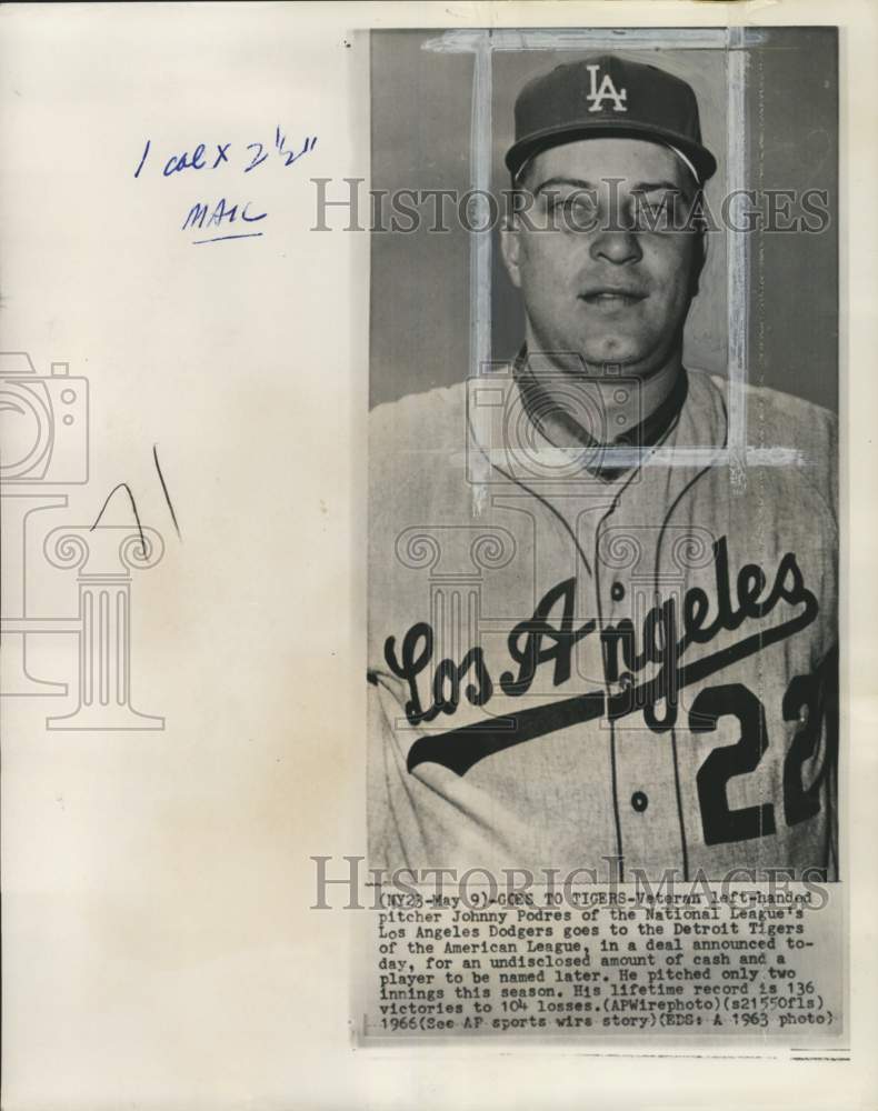 1963 Press Photo Los Angeles Dodgers Left-Handed Baseball Pitcher Johnny Podres- Historic Images
