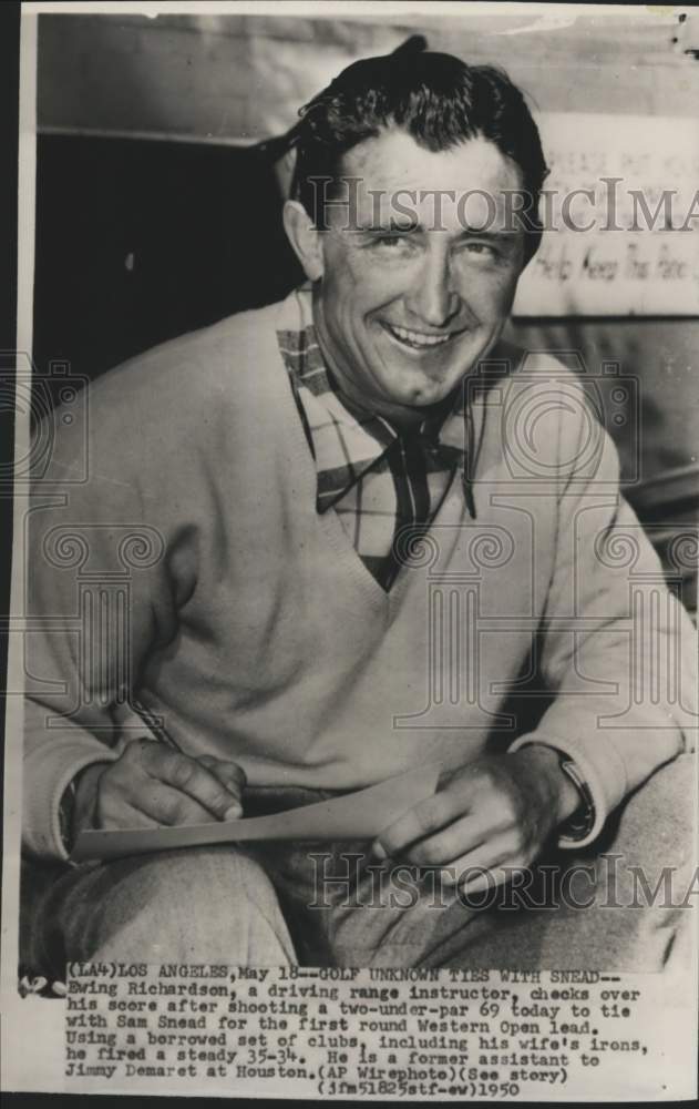 1950 Press Photo Golfer Ewing Richardson Ties For Lead In Los Angeles Tournament- Historic Images