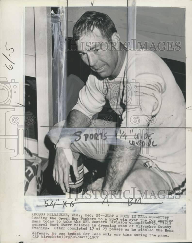 1967 Press Photo Packers football player Bart Starr, Milwaukee County Stadium- Historic Images