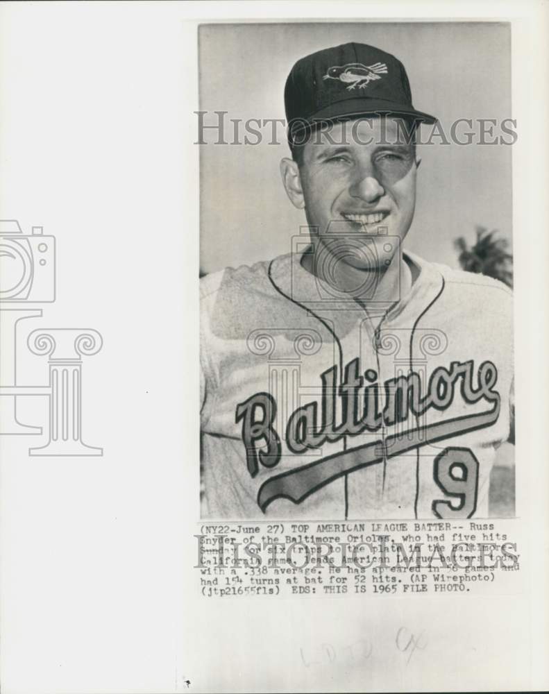 1965 Press Photo Baltimore Orioles' Russ Snyder, Basketball - pis01812- Historic Images