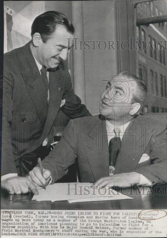1948 Press Photo Samuel Weiser, Barney Ross, George Washington Legion, New York- Historic Images