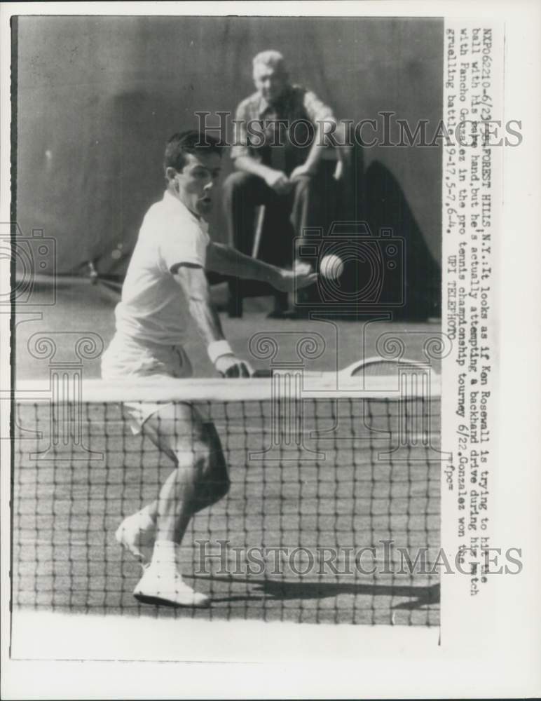 1958 Press Photo Ken Rosewall, pro tennis championship tourney, Forest Hills, NY- Historic Images