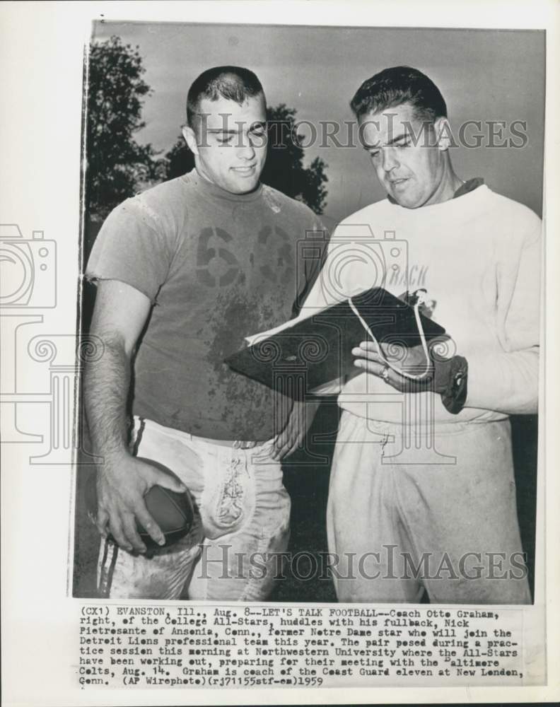 1959 Press Photo College All-Stars' Nick Pietrosante & Otto Graham, IL- Historic Images