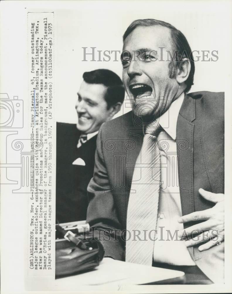 1967 Press Photo Rangers executives Danny O&#39;Brian &amp; Jimmy Piersall, Baseball, TX- Historic Images