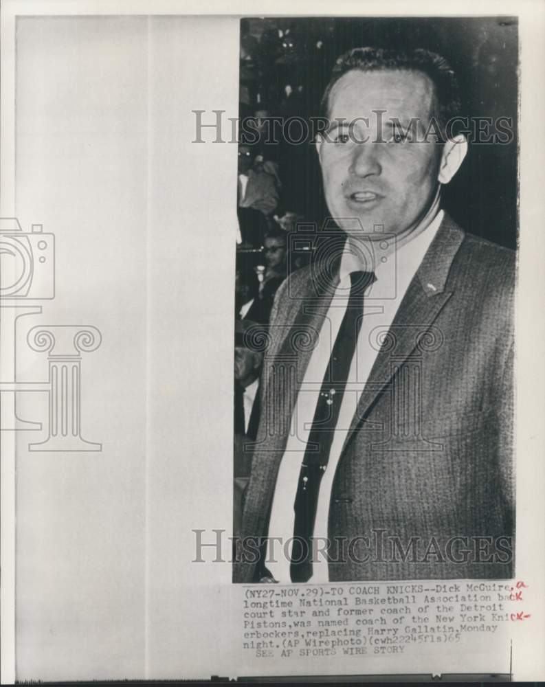 1965 Press Photo New York Knickerbockers new basketball Dick McGuire- Historic Images