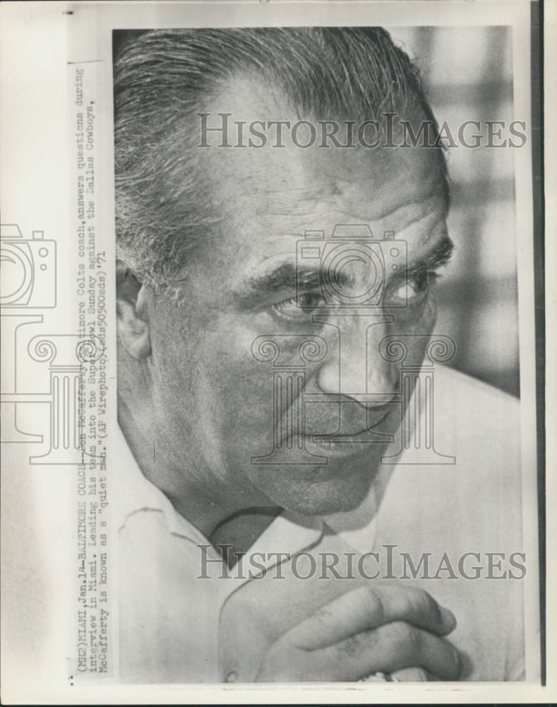 1971 Press Photo Baltimore Colts football coach Don McCafferty, Miami, Florida- Historic Images