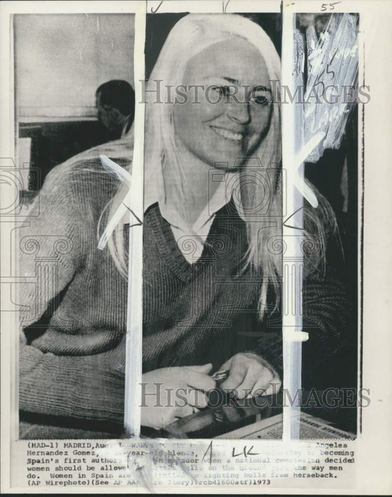 1973 Press Photo Bullfighter Maria de los Angeles Hernandez Gomez, Madrid, Spain- Historic Images