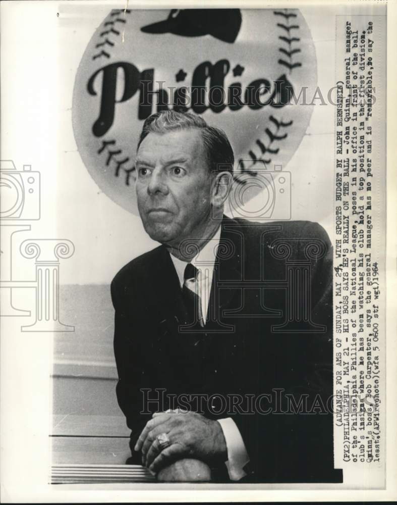 1964 Press Photo Philadelphia Phillies' General Manager John Quinn, Baseball, PA- Historic Images
