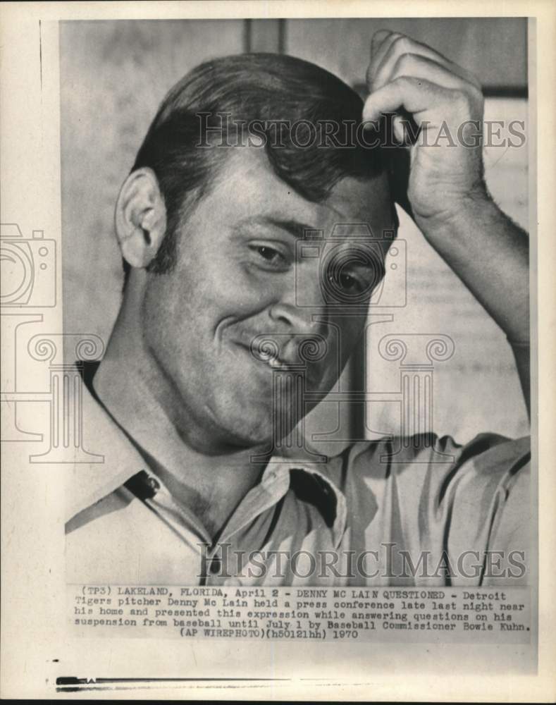 1970 Press Photo Detroit Tigers' baseball player Denny McLain at conference, FL- Historic Images