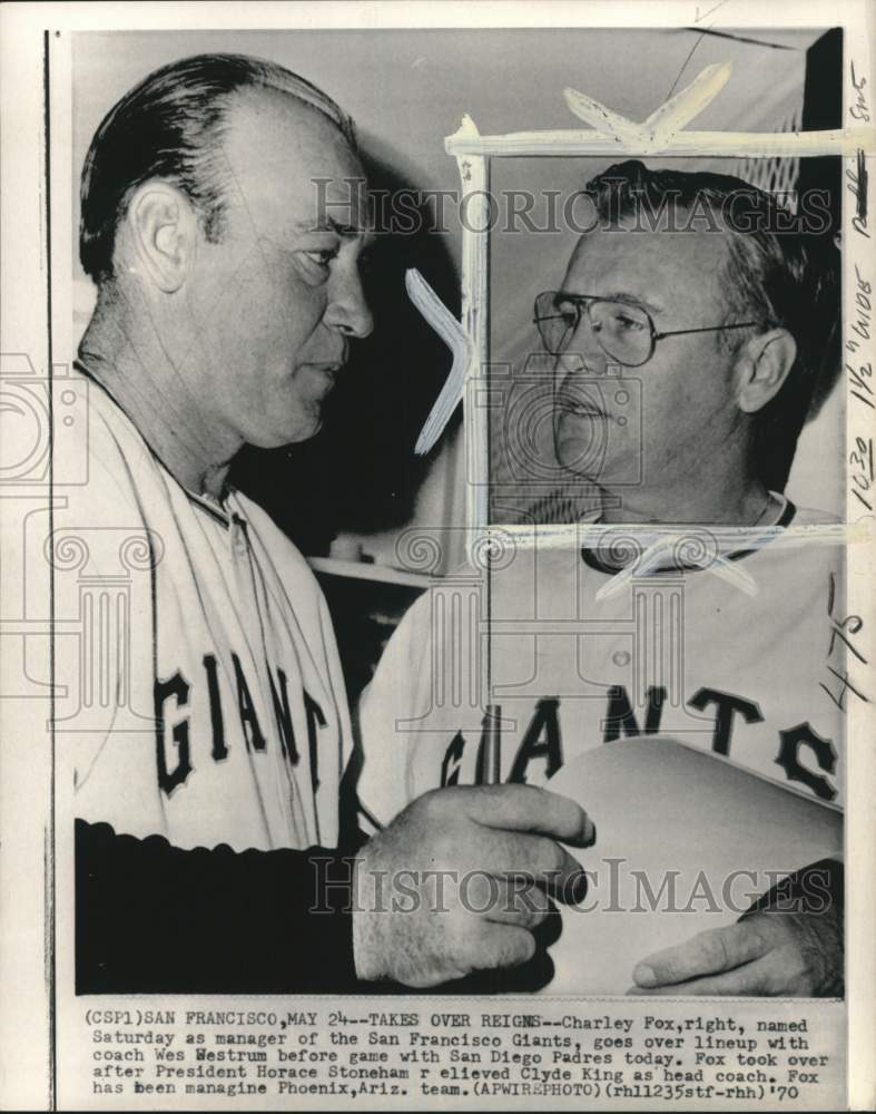 1970 Press Photo Giants baseball team executives Wes Westrum & Charley Fox, CA- Historic Images