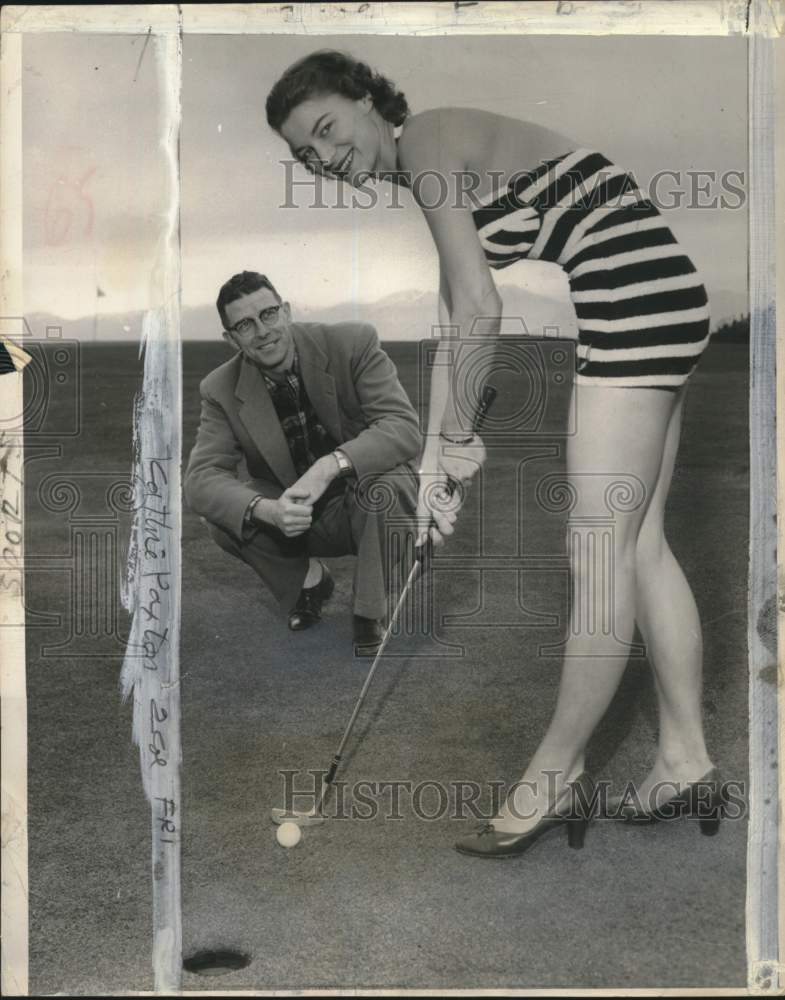 1954 Press Photo Bruce Tingeley & Kathie Paxton Golfing at Victoria Golf Club- Historic Images