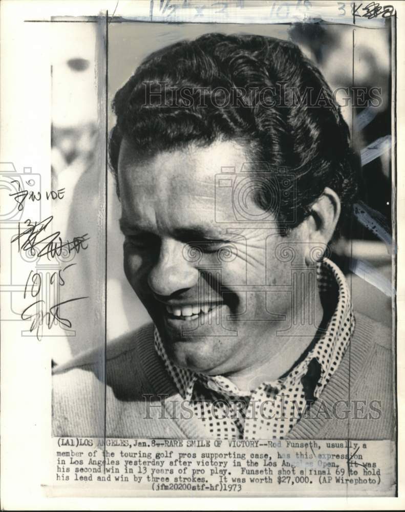 1973 Press Photo Golfer Rod Funseth After Winning Los Angeles Open - pis02176- Historic Images