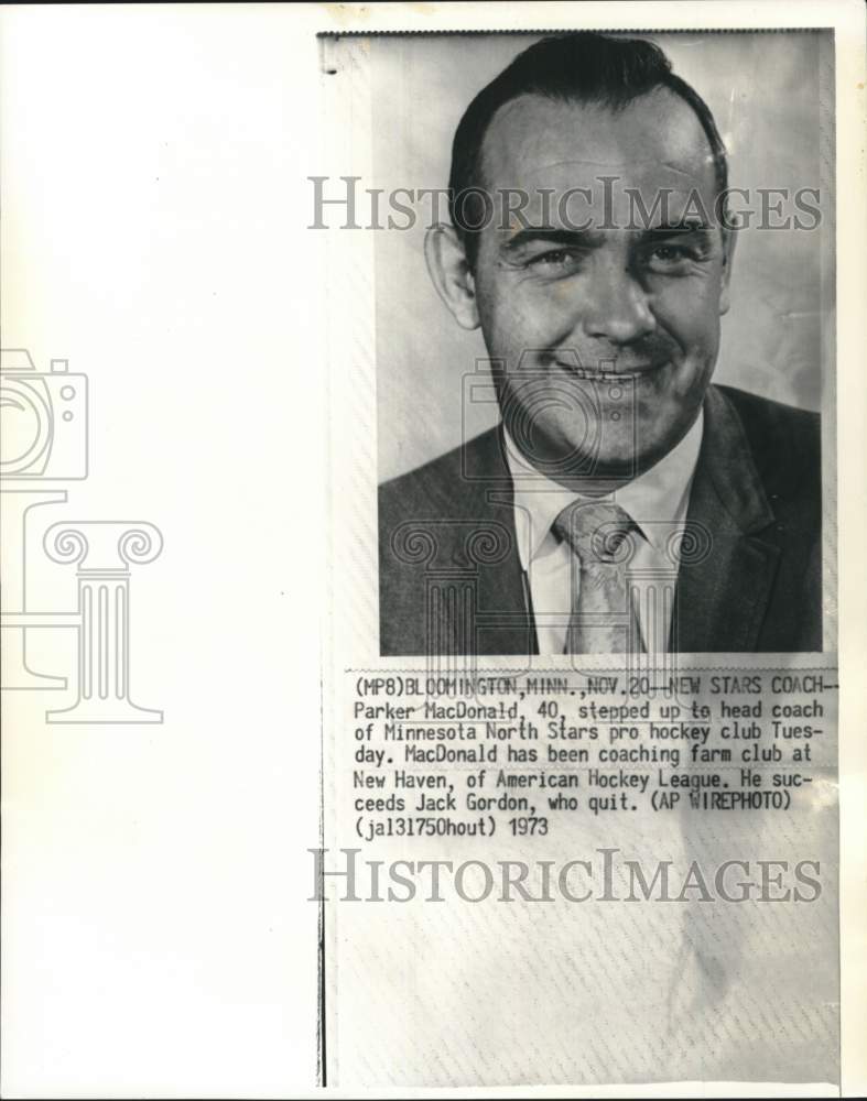 1973 Press Photo Minnesota North Stars Hockey Club's Coach Parker MacDonald- Historic Images