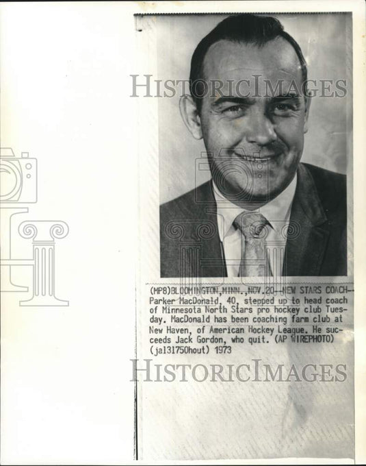 1973 Press Photo Minnesota North Stars Hockey Club's Coach Parker MacDonald- Historic Images