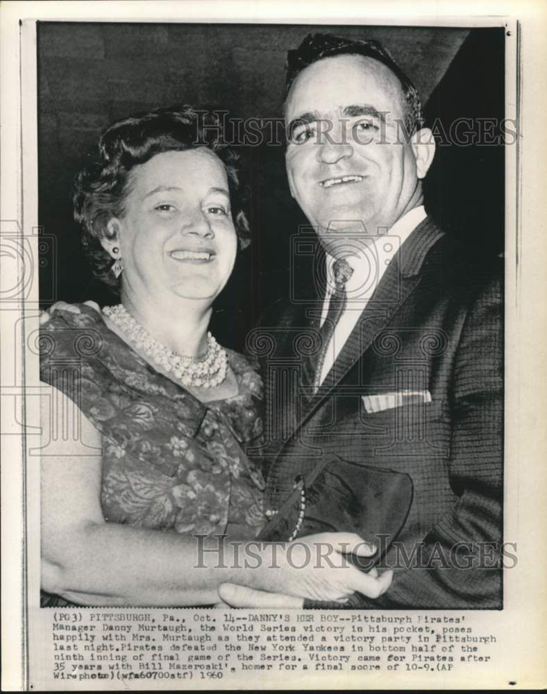 1960 Press Photo Pittsburgh Pirates Baseball Team Manager Danny Murtaugh, Wife- Historic Images