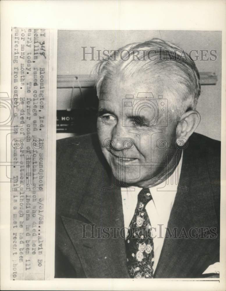 1952 Press Photo University of Indiana's former football coach Alvin Bo McMillin- Historic Images