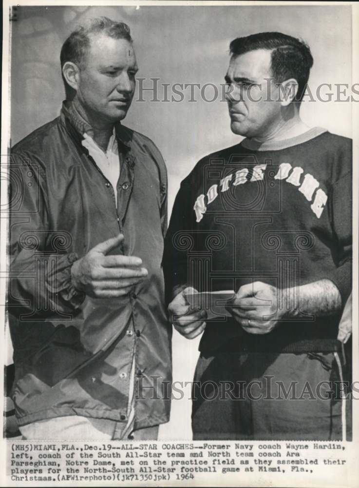 1964 Press Photo North-South football coaches Wayne Hardin & Ara Parseghian, FL- Historic Images