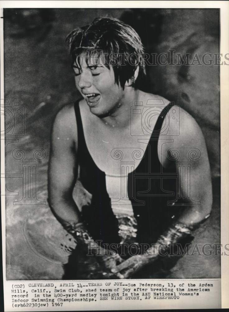 1967 Press Photo Sue Pederson, National Women's Indoor Swimming Championship, OH- Historic Images
