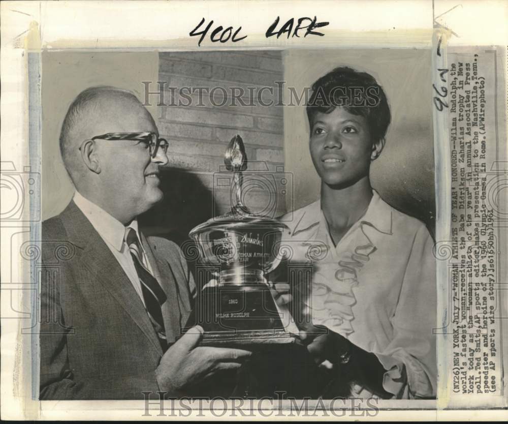 1961 Press Photo Runner Wilma Rudolph & Ted Smits, Babe Didrikson Zaharias award- Historic Images