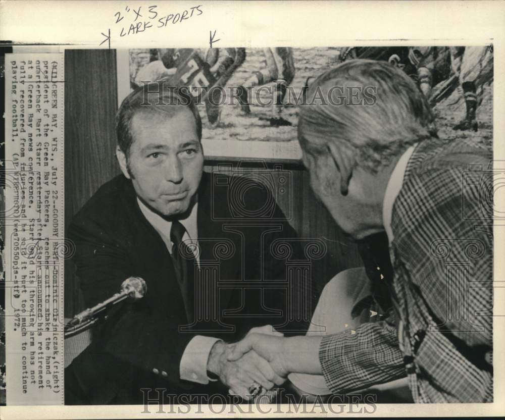 1972 Press Photo Packers' Dominic Olejniczak & Bart Starr, Football, Wisconsin- Historic Images