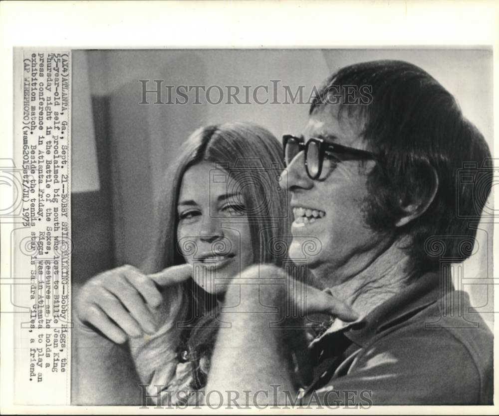 1973 Press Photo Tennis Players Bobby Riggs & Sandra Giles, Atlanta, Georgia- Historic Images