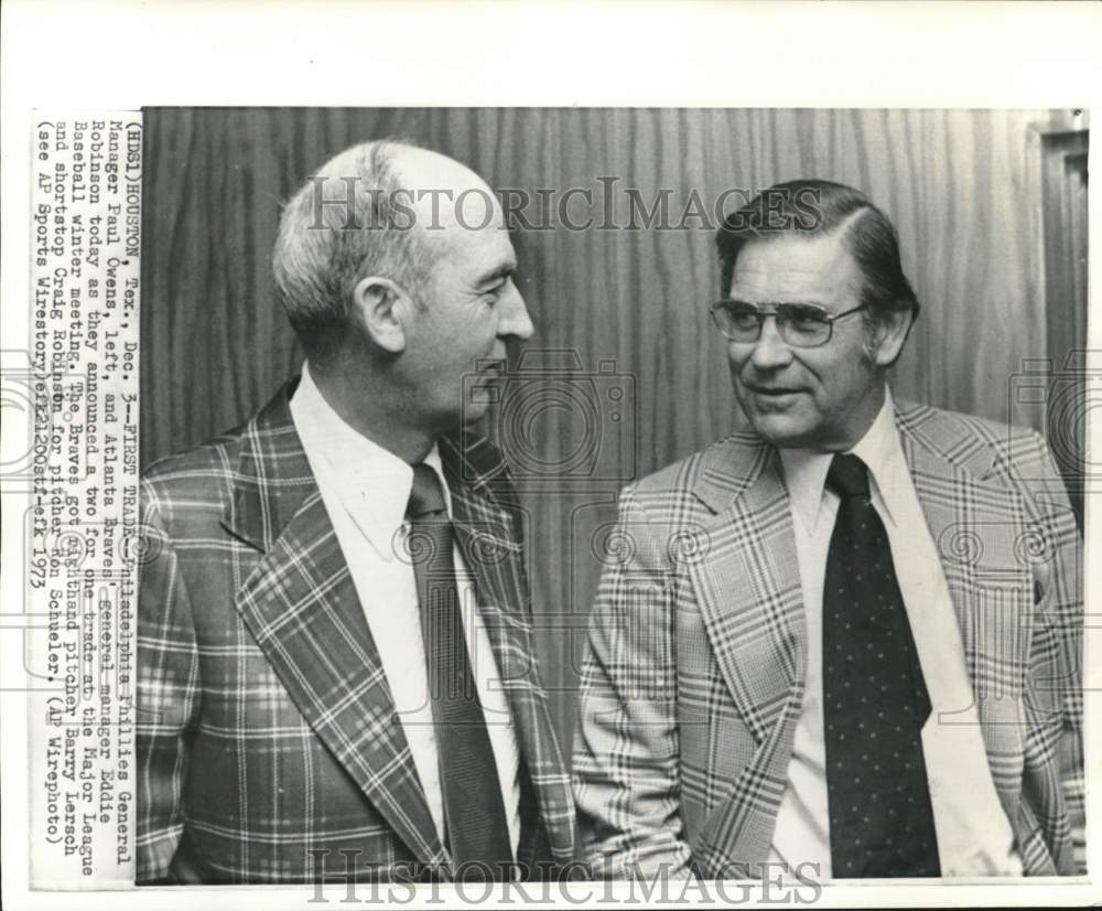 1973 Press Photo Baseball Managers Eddie Robinson &amp; Paul Owens, Houston, Texas- Historic Images