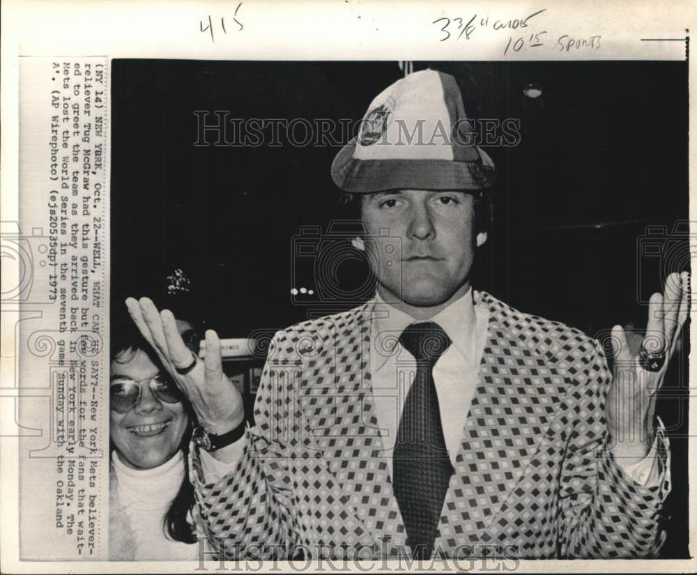 1973 Press Photo Mets baseball player Tug McGraw reacts to Series loss, New York- Historic Images