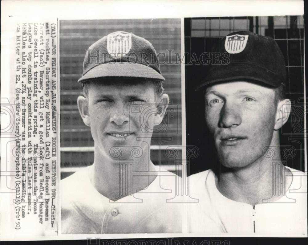 1951 Press Photo Cincinnati Reds baseball rookies Roy McMillan &amp; Jarrett Baumer- Historic Images