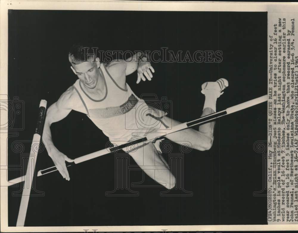 1963 Press Photo Pole vaulter Brian Sternberg, Modesto Relays, California- Historic Images