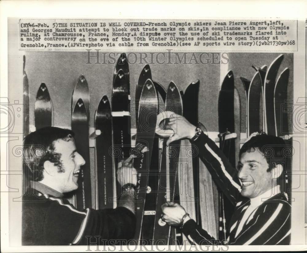 1968 Press Photo Olympic skiers Jean Pierre Augert &amp; Georges Mauduit, France- Historic Images