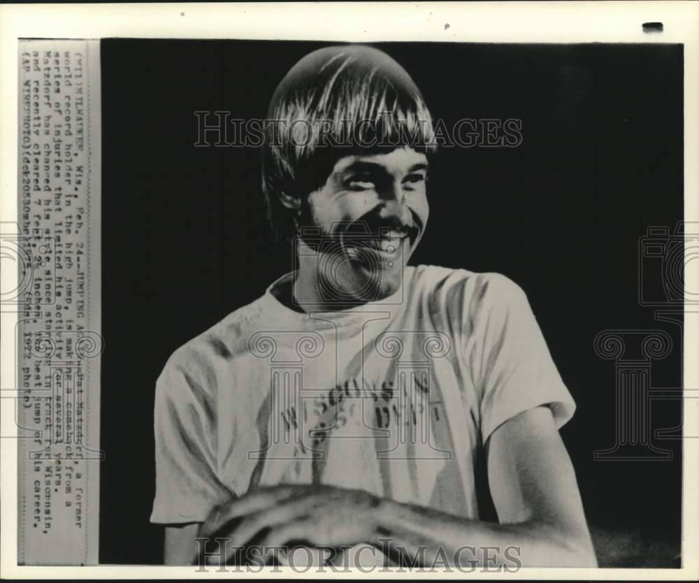1972 Press Photo World record holder jumper Pat Matzdorf, Milwaukee, Wisconsin- Historic Images