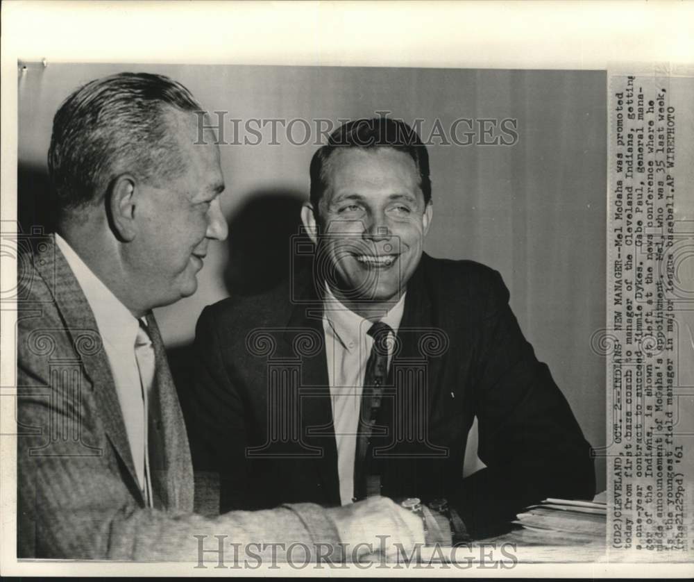 1961 Press Photo Indians&#39; baseball managers Mel McGaha, Gabe Paul, Cleveland, OH- Historic Images