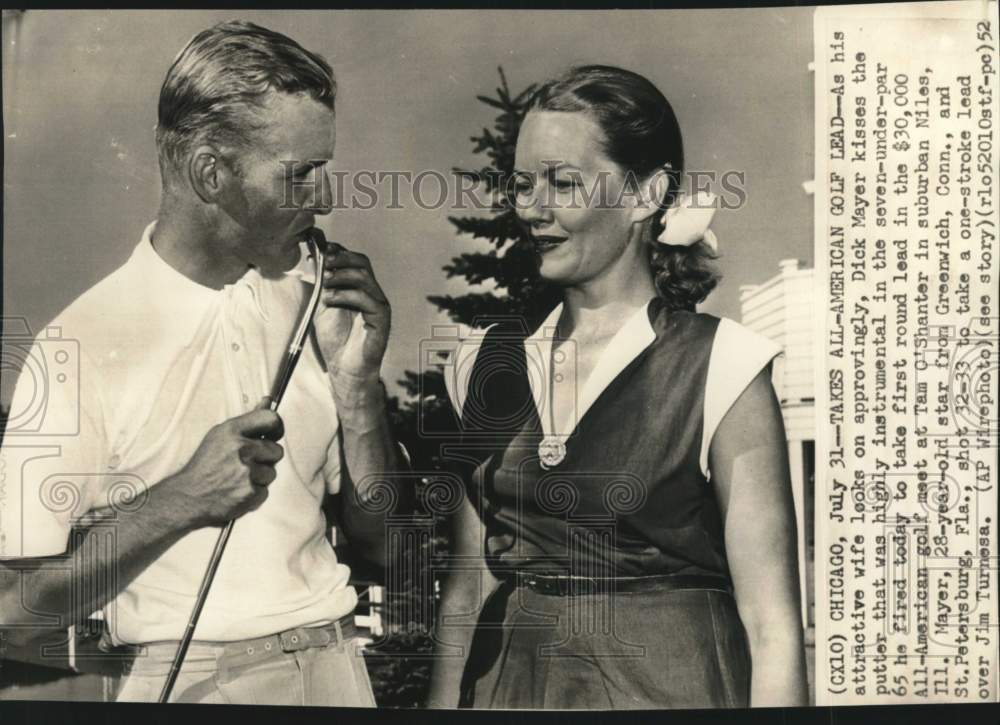 1952 Press Photo Golfer Dick Mayer & wife at Niles golf meet, Illinois- Historic Images