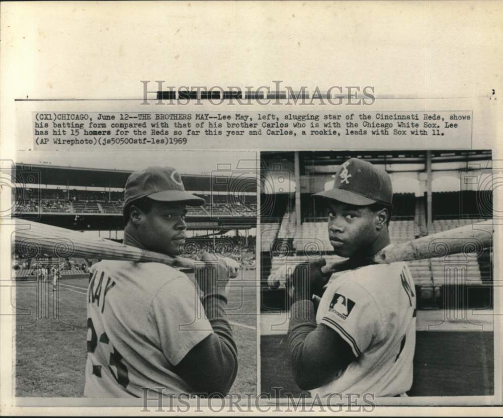 1969 Press Photo Reds' Lee May & brother White Sox' Carlos May, Baseball players- Historic Images