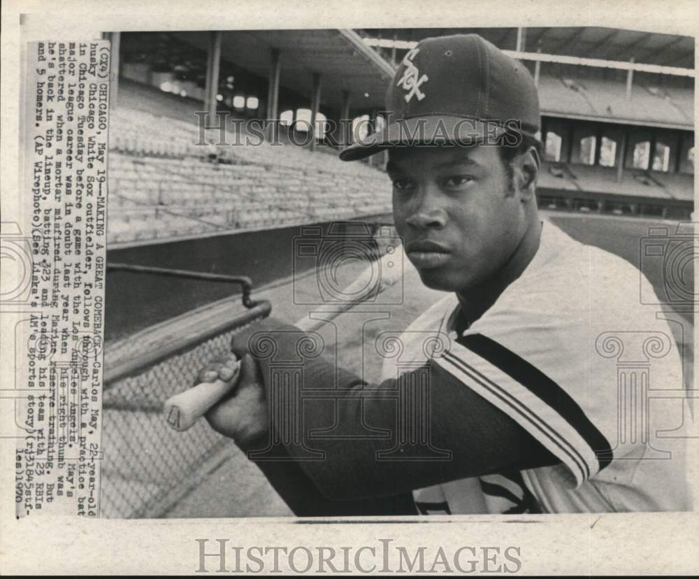 1970 Press Photo White Sox&#39; Carlos May, Baseball, Chicago, Illinois - pis02625- Historic Images
