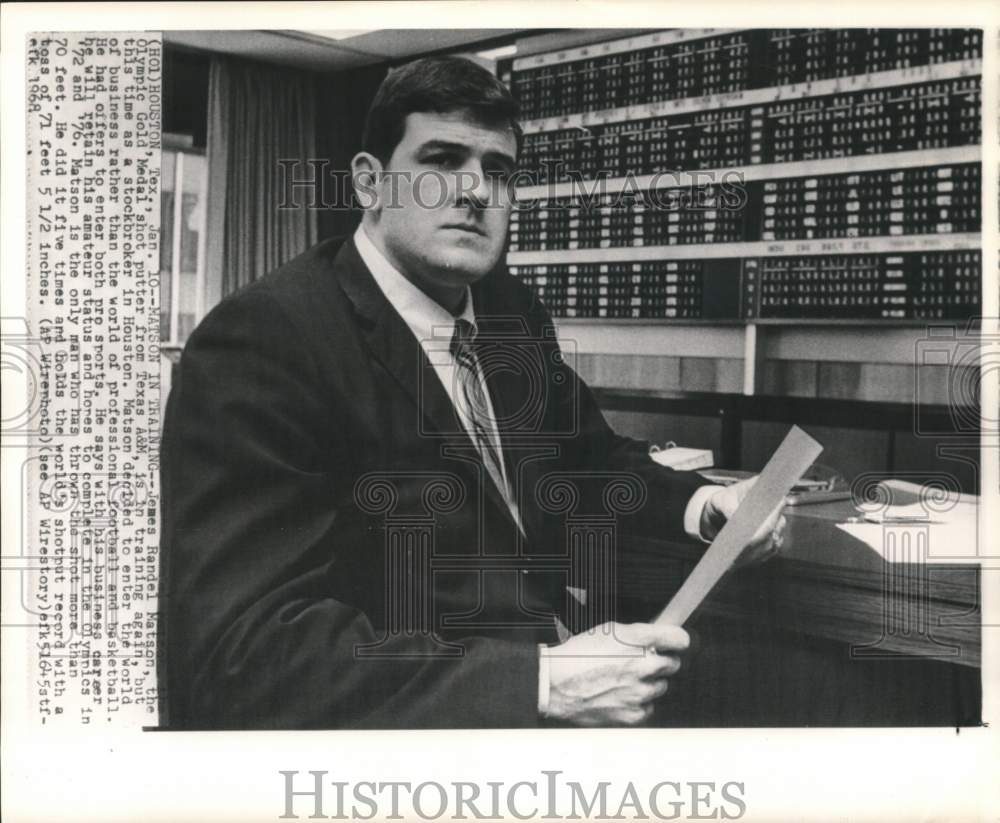1968 Press Photo Olympic Gold Medalist James Randel Matson, Houston, Texas- Historic Images