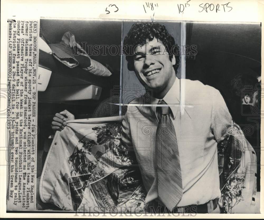 1973 Press Photo New England Patriot player Jim Plunkett, Boston, Massachusetts- Historic Images