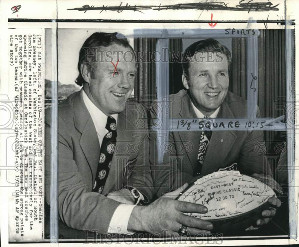 1973 Press Photo Football head coaches Jim Sweeney & Paul Dietzel, San Francisco- Historic Images