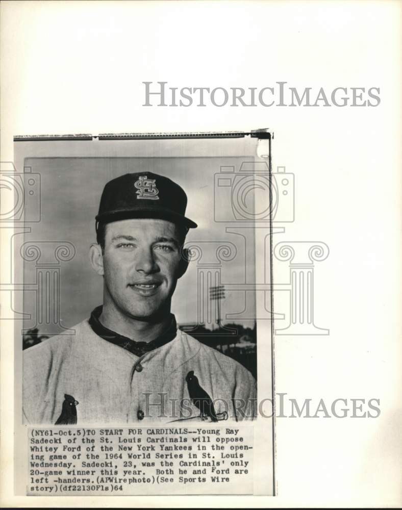 1964 Press Photo St. Louis Cardinals' baseball player Ray Sadecki - pis02721- Historic Images