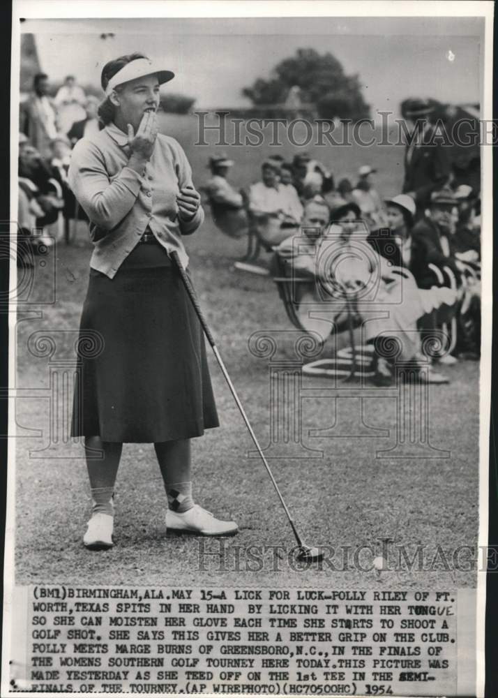 1954 Press Photo Polly Riley in Women&#39;s Southern Golf Tourney, Birmingham, AL- Historic Images