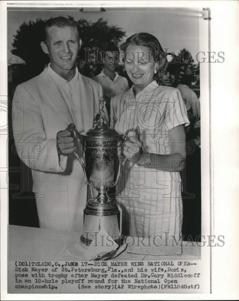 1957 Press Photo Golfer Dick Mayer & wife Doris, National Open championship, OH- Historic Images