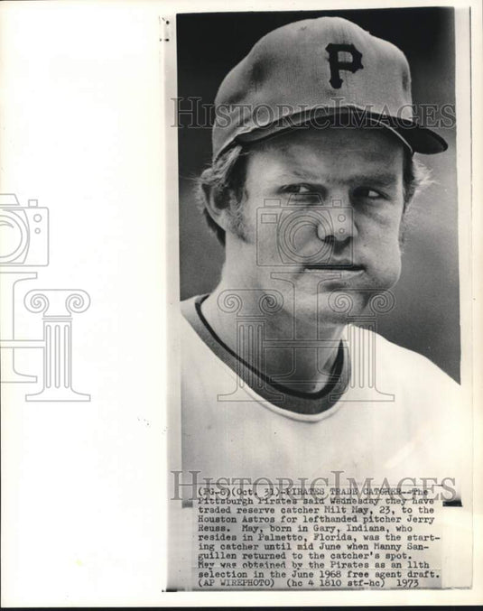 1973 Press Photo Pirates Baseball player Milt May, Pittsburgh, Pennsylvania- Historic Images
